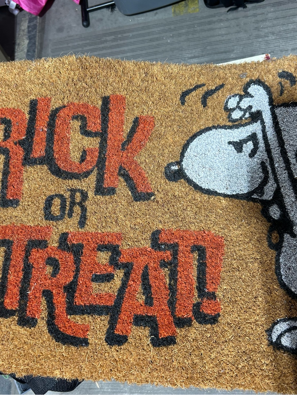 Peanuts Orange Black White Trick or Treat Coir Door Mat